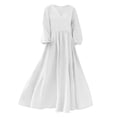 thumbnail image 4 of Mujeres Vestido Casual Suelto Y Casual Tres Cuartos de Mangas Cuello en V Vestido de Lino Mujeres, 4 of 7