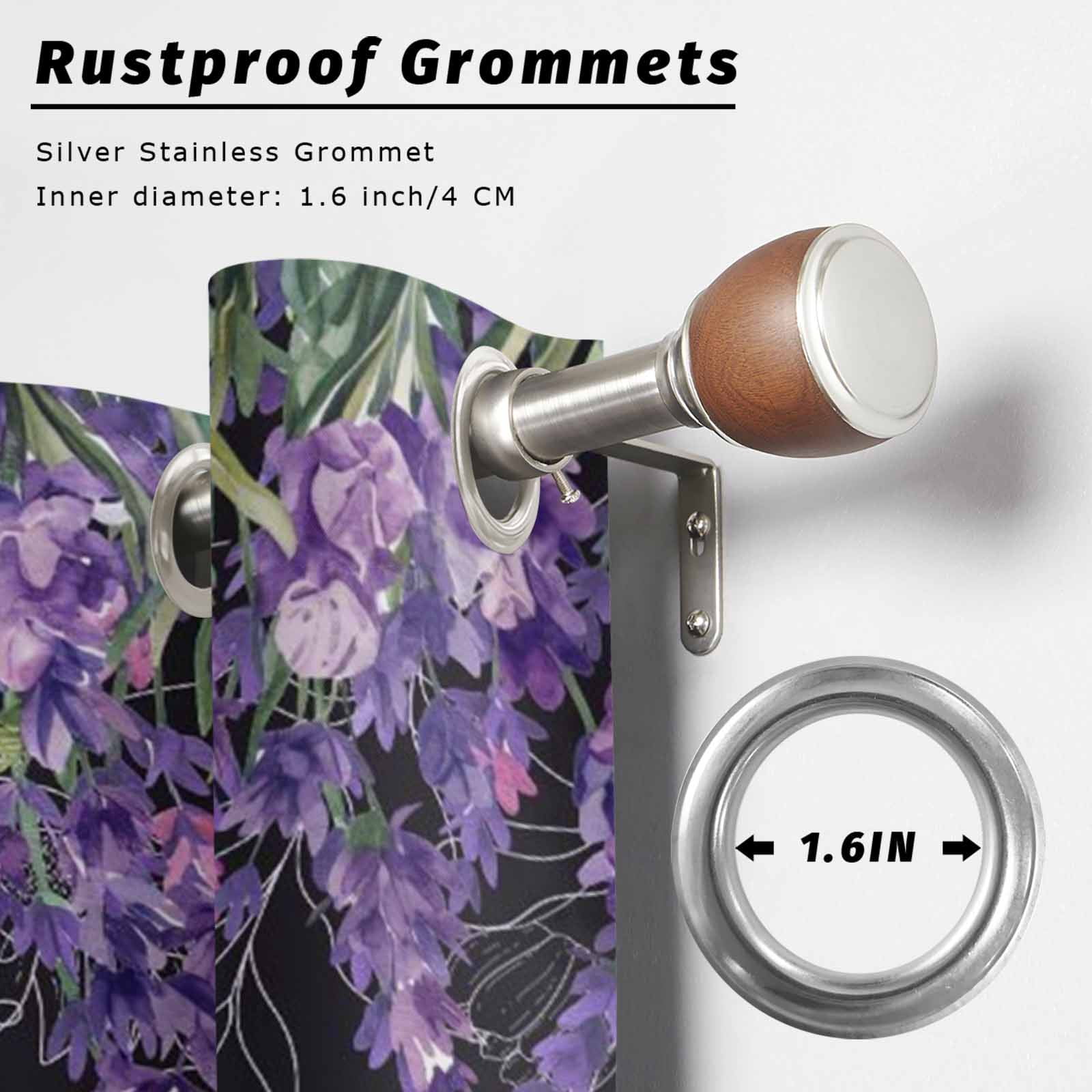 Outdoor Curtains for Patio Waterproof, Purple Lavender Outdoor Privacy Panels Grommet, Spring Watercolor Wildflowers Plant Black Blackout Outside Curtains for Porch/Cabana 54"x108", 1 Panel