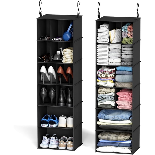 Hanging Closet Organizer and Storage with Dividers Compartments Hanging Shoe Shelves for Closet Wardrobe RV Garment Rack