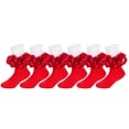 thumbnail image 4 of Girls Big Ruffles Ankle Socks Toddler Girl Frilly Dress Socks Cotton Double Lace Fold Over Fancy Sock for Baby Toddler Kids Easter Flower Girl Back School Wedding Party Outfit Daily Wear, 4 of 5