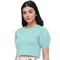 thumbnail image 2 of eloria Women's Casual Blouse Tops, Ruffle Puff Sleeve, Round-Neck Top Color: Sky Blue | Size: S, 2 of 6