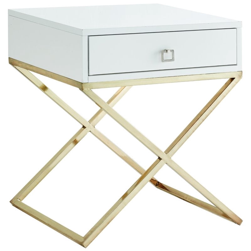 Brika Home 1 Drawer Nightstand In White And Chrome Walmart Com Walmart Com