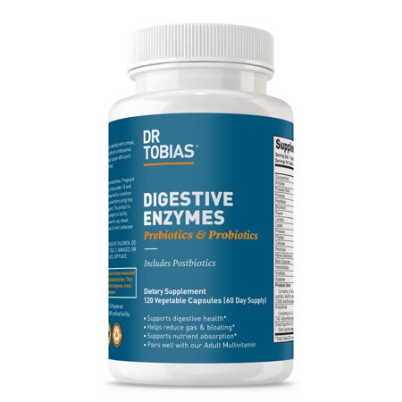 Dr. Tobias Digestive Enzymes with Probiotics, Prebiotics and Postbiotics Bromelain, Amylase, Lipase, For Better Digestion & Immune Function, 120 Capsules 60 Servings (2 Daily)
