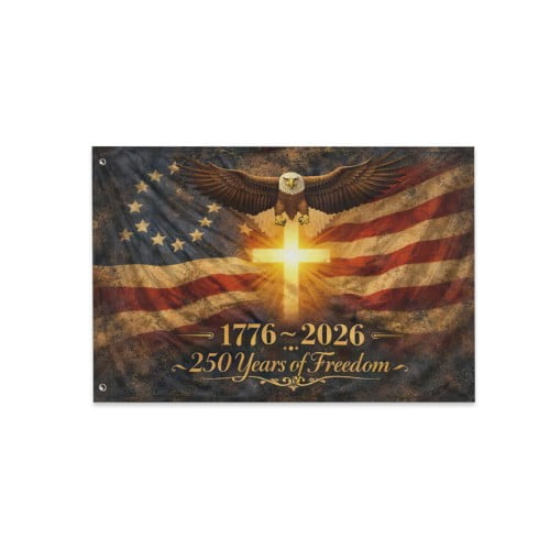 USA 250th Anniversary Flag Single-Sided 3x2 Ft American Independence 1776–2026 Celebration Flag 250 Years Birthday Patriotic Banner for Indoor Outdoor Decor