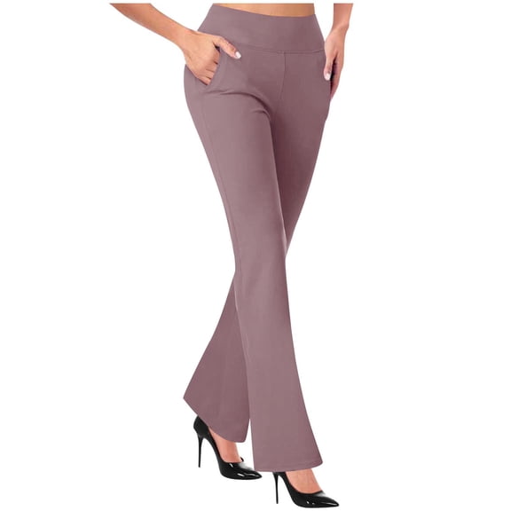 Wdfiry Women's Dress Pants Stretchy Work Slacks Business Casual Straight Leg Pants Bootcut Pull on Trousers with Pockets