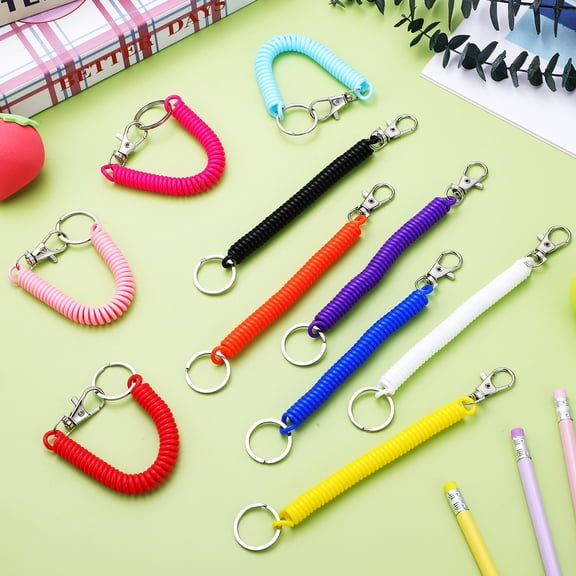 MERRYHAPY 10-Pack Elastic Key Chain Spiral Wrist Coil High Elasticity Key Holder Accessories