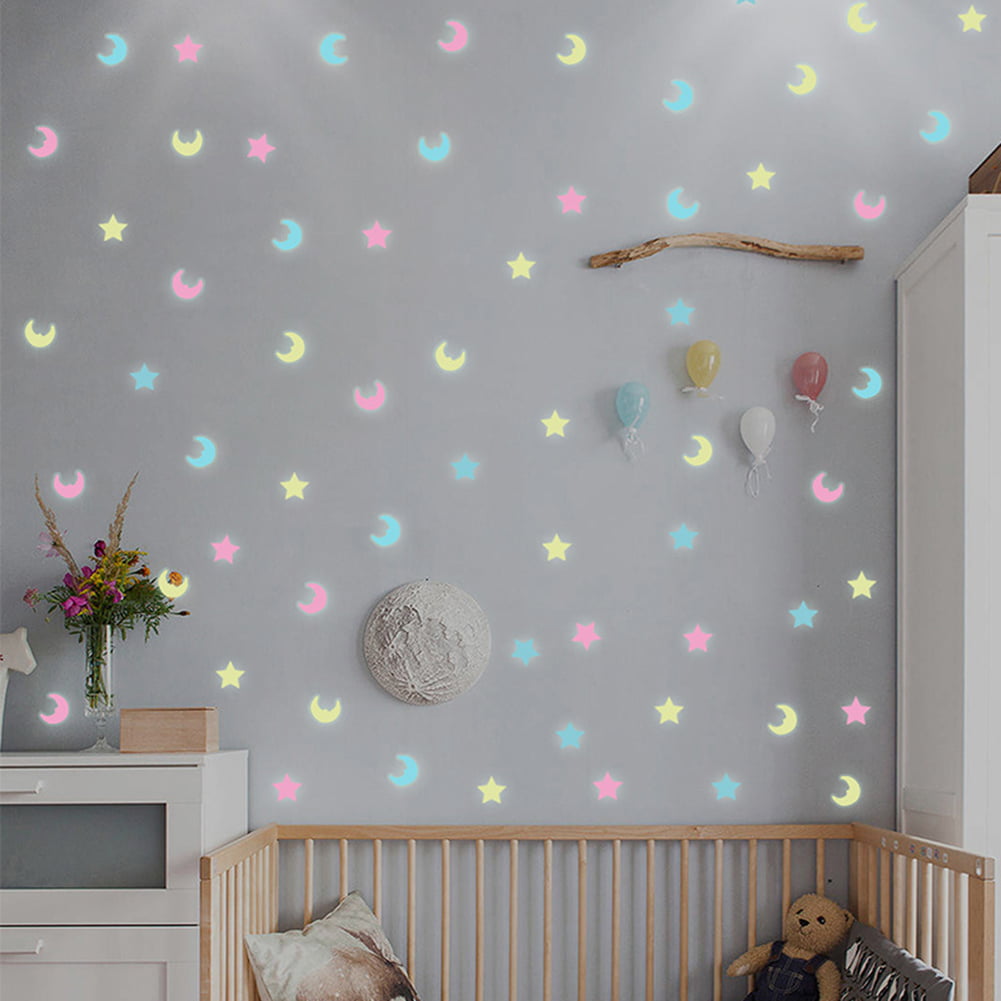Mural Room Decoration Fluorescent Dots Wall Stickers Decals Luminous Stars Moon 