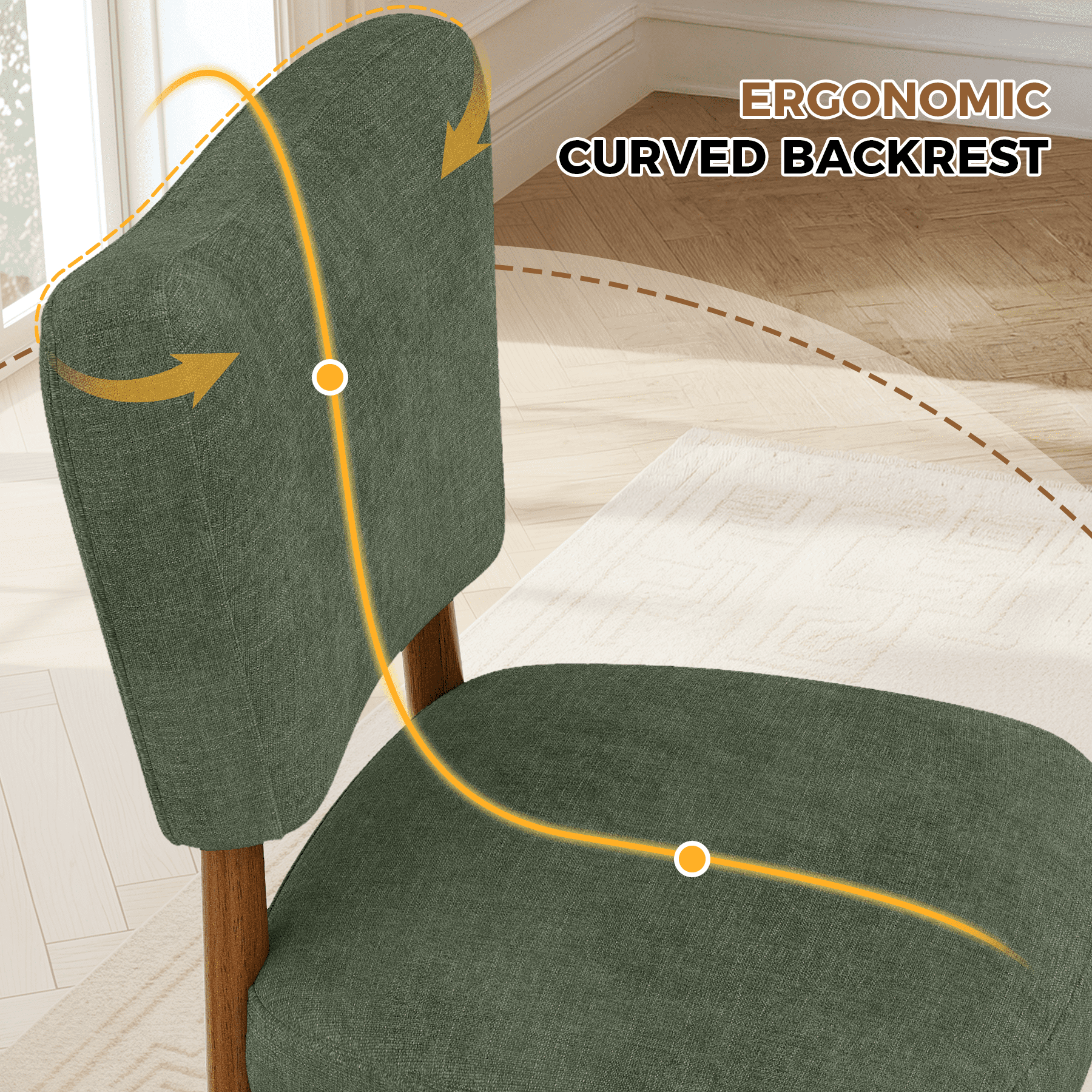 MOONMISS Upholstered Dining Chairs(Set of 2), Modern Farmhouse Accent Chairs with Solid Wood Legs, Fabric Kitchen & Dining Room Chairs,Green