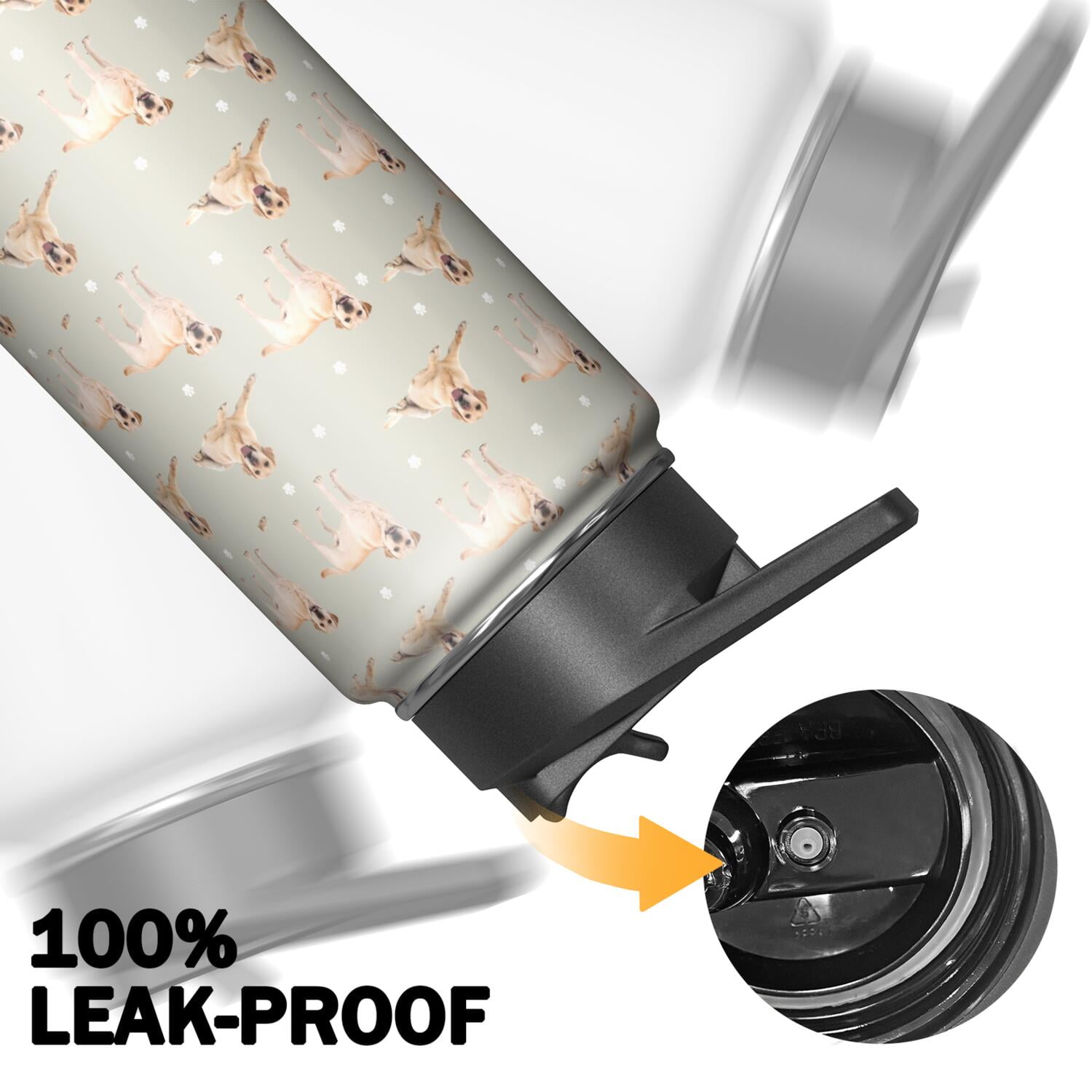 Funny Canine Pattern Stainless Steel Water Bottle - Double Walled Insulation with 360° Seal Ring & Wide Mouth Design (BPA/Odor Free for Sports & Travel)