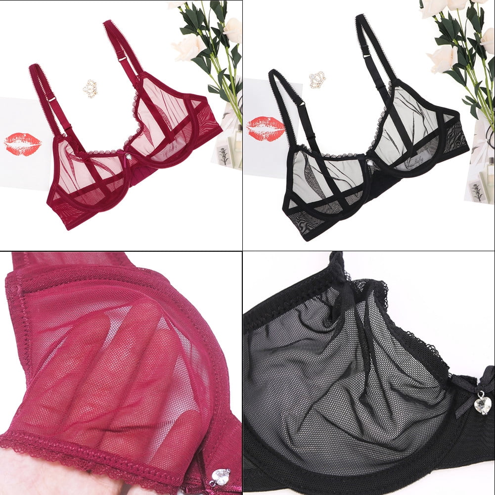 Varsbaby Lace Bra See Through Sexy Underwear for Women 2 PCS