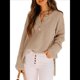 thumbnail image 1 of Suéteres de Gran Tamaño para Mujer, con Mangas Largas de Murciélago, Cuello en V Holgado, Botones, Estilo Henley, Jersey de Punto. Color Café L, 1 of 6