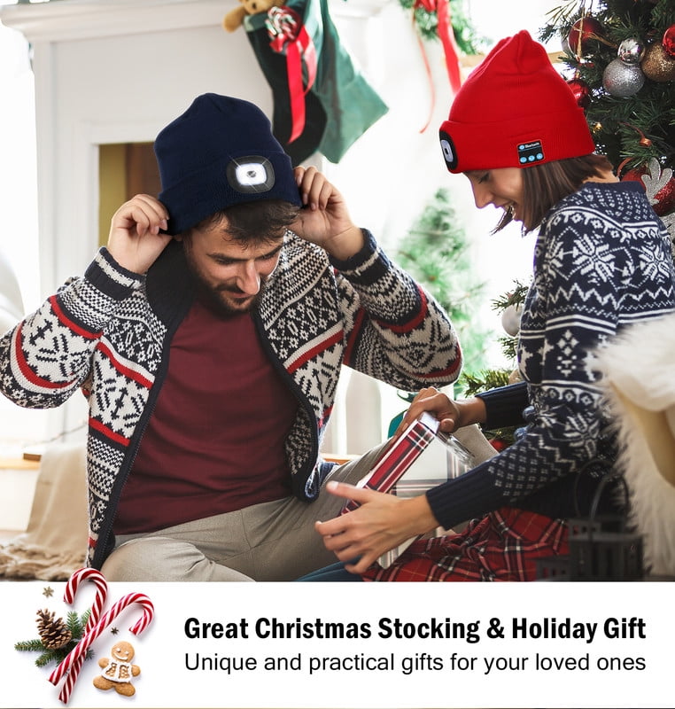 CENSGO Bluetooth Beanie with the Light, Unique Tech Gifts for Men Husband Him Teen, Wireless Headphones for Fishing Jogging Working, Christmas Stocking Camouflage Green