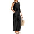 thumbnail image 2 of INSPIRE CHIC Women's 2 Piece Linen Outfit Sleeveless Crop Top and Wide Leg Pants Casual Summer Set Black XL, 2 of 6
