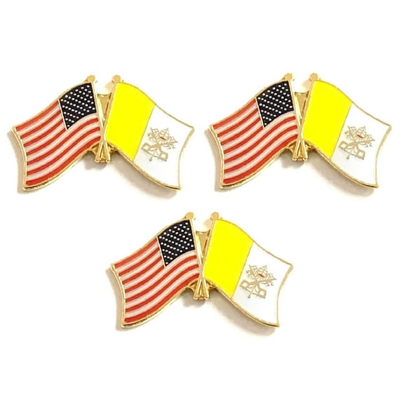 Vatican City & US Crossed Double Flag Lapel Pins, Pack of 3