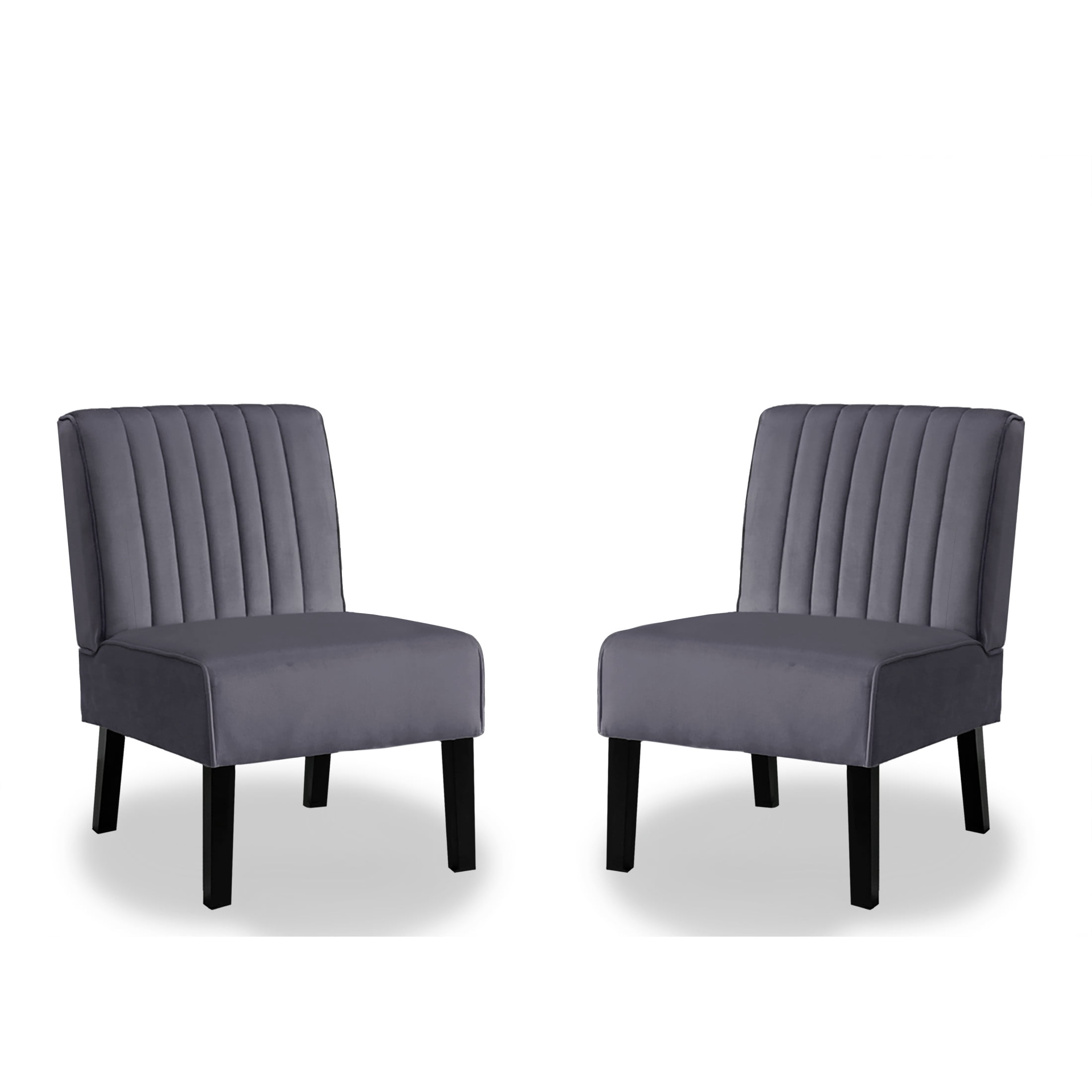 GDF Studio 29.5" Mid-Century Modern Accent Chairs Set of 2 with Channel Tufted Velvet Upholstery, Gray
