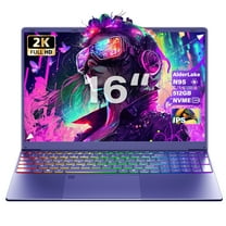 Latest Rumtuk 16" Purple Laptop, Win 11 Pro/Office 2019, Celeron N95 CPU, 12G LPDDR5 RAM, 512GNVMe SSD , 2K FHD IPS, Color Backlit KB, Finger Print, USB3.0, PC NotebookPerfect for Game/Work/Study