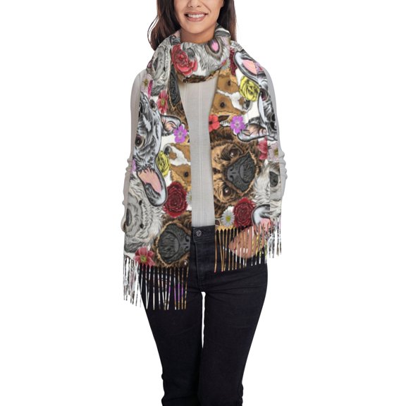 Cauagu Cute Cat Print Women Wrap Shawl tassels Scarves Retro Scarf 77.6"X28.3"