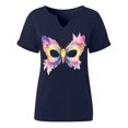 thumbnail image 5 of Sexlip Womens Short Sleeve Top V Neck Butterfly Styled Mask Print Loose Sleeve Soft Fabric Relaxed Silhouette for Casual Gatherings Blue M, 5 of 6
