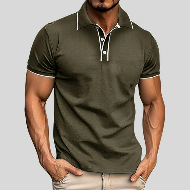 pstuiky Camisa de manga corta para hombre, Camisa informal de manga corta con botones y cuello vuelto para hombre camisetas de hombre l