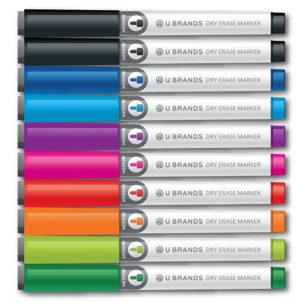 UBrand U Brands Dry Erase Markers, Medium Point, Assorted Colors, 10
