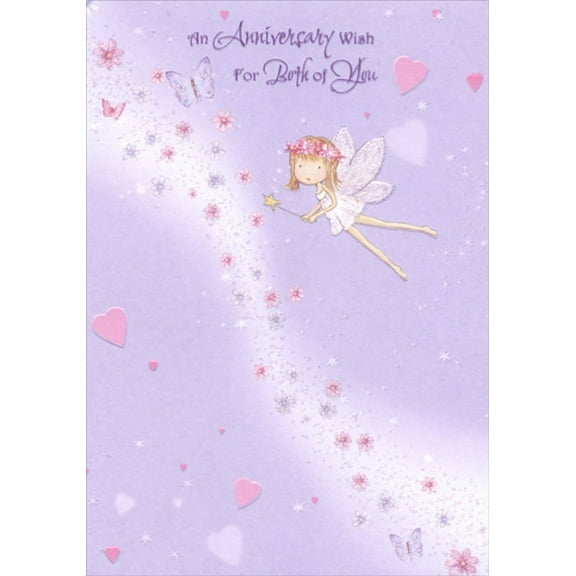 Designer Greetings Fairy, Butterflies, Pink Hearts and Flowers Wedding Anniversary Congratulations Card for Couple