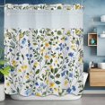 thumbnail image 6 of Blue Yellow Flowers No Hooks Shower Curtain with Snap-in Liner Watercolor Leaf Shower Curtains for Bathroom, Waterproof, Easy Install, Washable 72"x78", 6 of 9