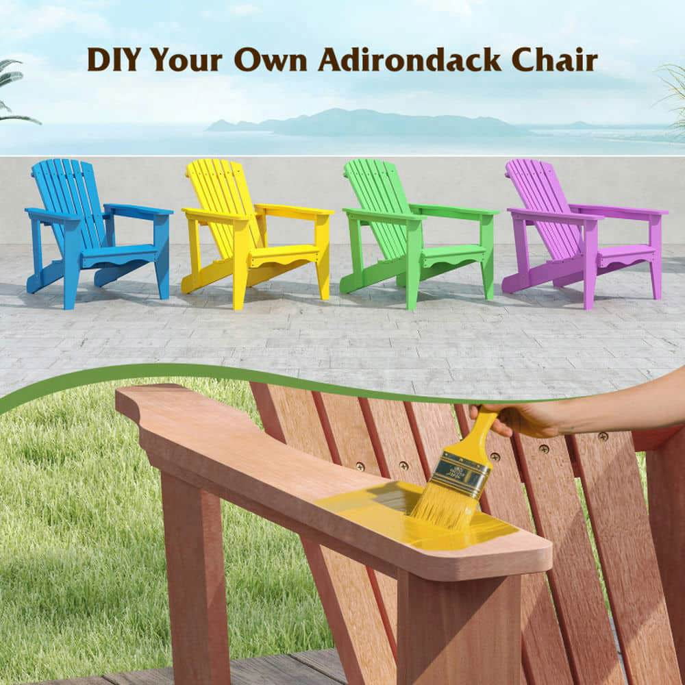 Spaco Solid Wood Adirondack Chair, Patio Chair with High Backrest and Wide Armrests for Patio, Garden, Backyard, Natural