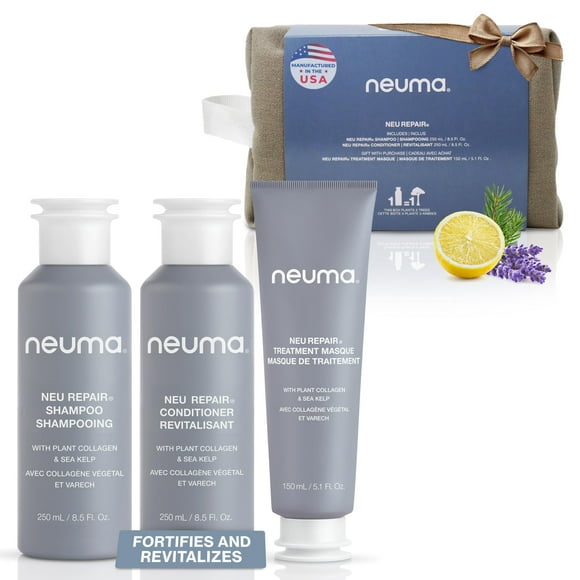 NEUMA Neu Repair Holiday Gift Set — Neu Repair Shampoo (8.5 Fl. Oz.), Neu Repair Conditioner (8.5 Fl. Oz.), and Repair Treatment Masqu