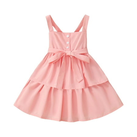 

ASEIDFNSA Girl s Dresses Toddler Girl Long Sleeve Set Toddler Girls Casual Strap Dress Multiple Color Solid Color Sleeveless Button Front Belted Summer Camisole Dress
