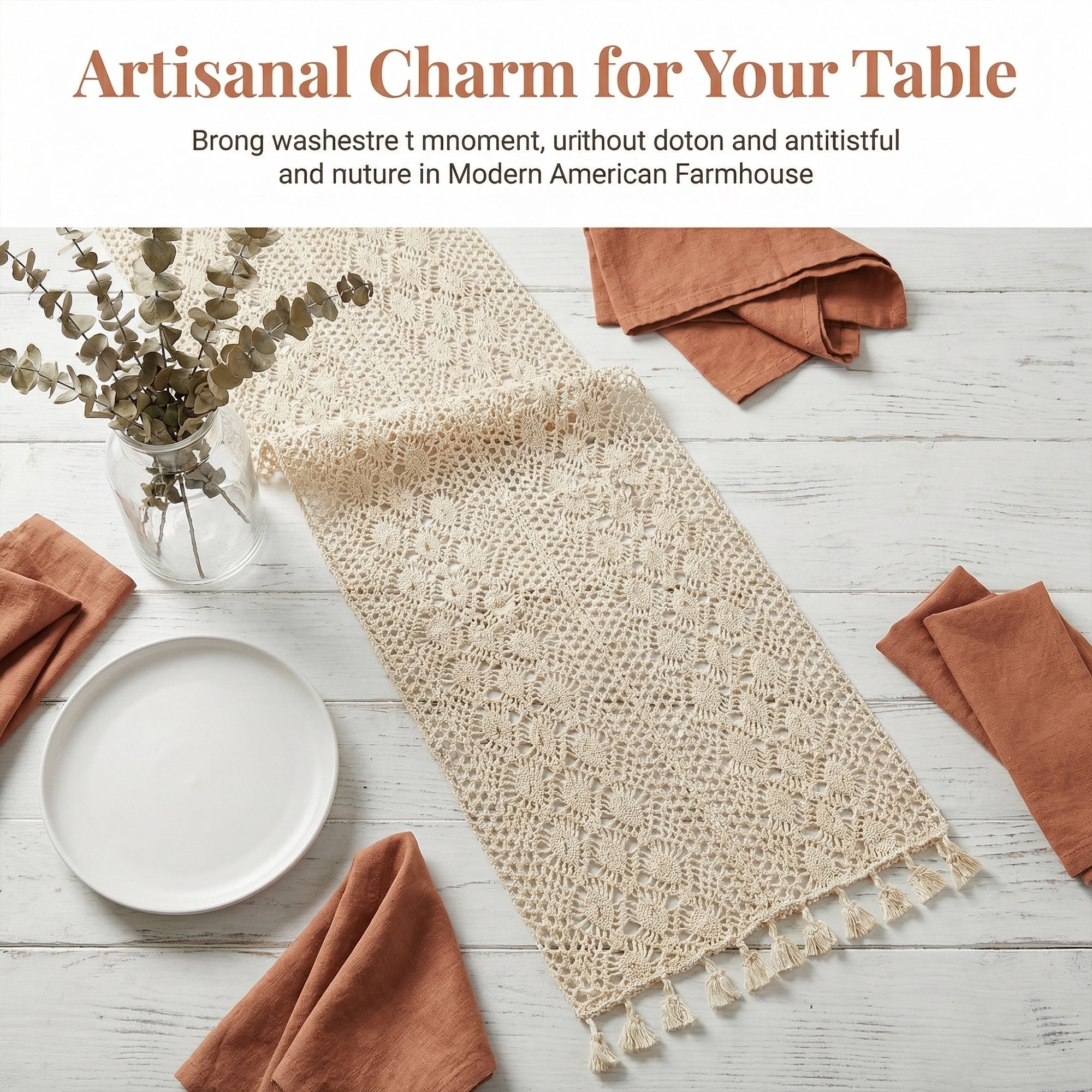 Unique Bargains Long Washable Cotton Kitchen Runner with Tassel Phoenix Tail Flower 70.9in
