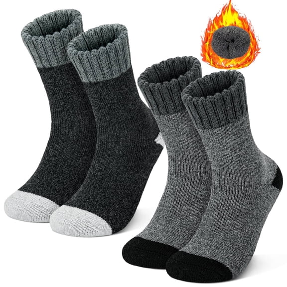 KOITHOT 2 Pairs Men Wool Socks, Thick Warm Thermal Wool Socks For Men, Hiking Winter Socks for Cold Weather