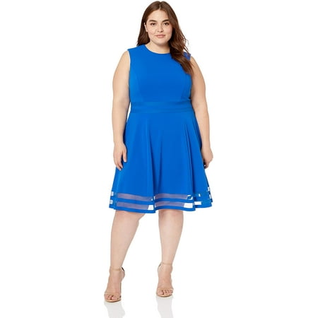 Calvin Klein Womens Plus Size Fit and Flare Dress with Sheer Inserts at Hem  | Walmart Canada