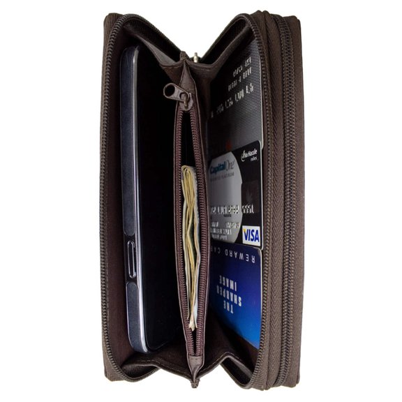 RFID Blocking Leather 2 Zip Wallet Women Credit Card Holder Accordion Organizer Wallet