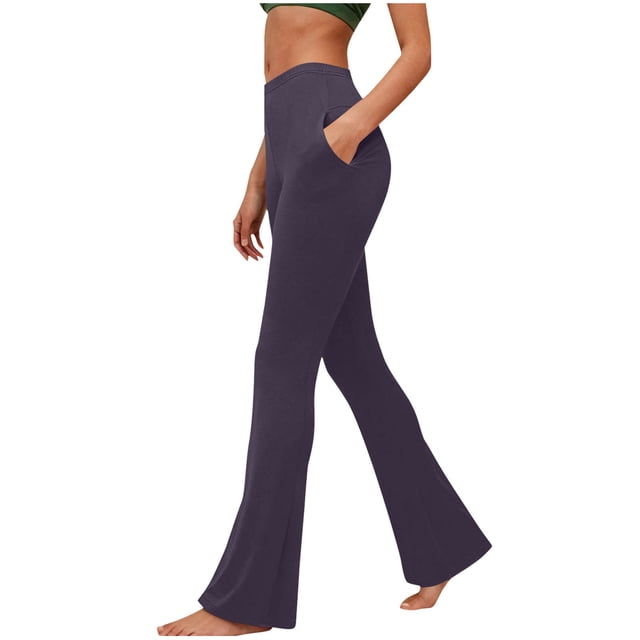 Amzcrzy Leggings Acampanados Mujer S-2XL - Yoga, Cintura Alta Sin Costura Delantera, Muy Elásticos Cómodos, Color Liso, Bolsillos Azul
