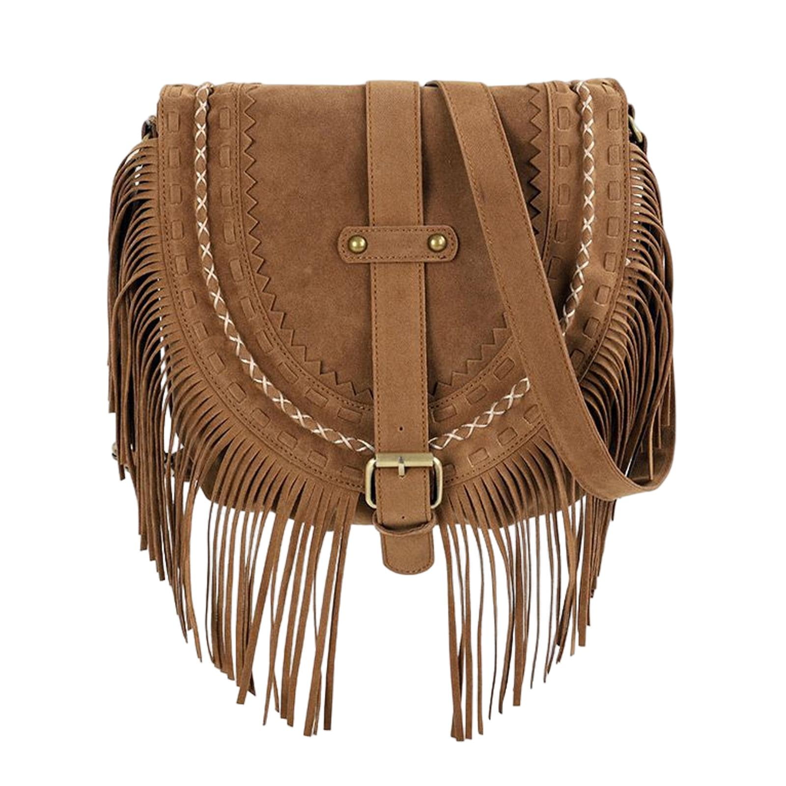 Buy Boho Bag with Brown Fringes | Real Leather | Fringe Purse | Bohemian  Bags | Hobo Tote Handbag at Amazon.in