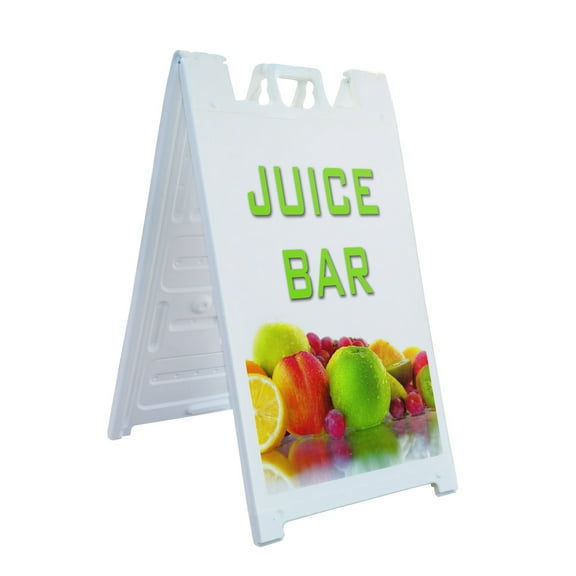 A-frame Sidewalk Juice Bar 24" x 36" Double Sided A-Frame Sidewalk Sign, Includes 2 Plastic Inserts | Foldable Portable White Signicade Sandwich Board Signs