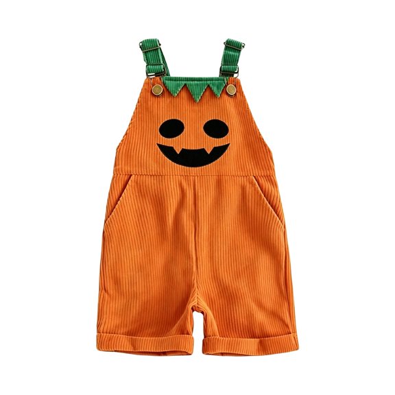 CAIVO Halloween Pumpkin Patchwork Striped Romper With Pockets For Boys Girls Casual Style Sleeveless Strap One-Pieces For Toddlers And Children Playwear