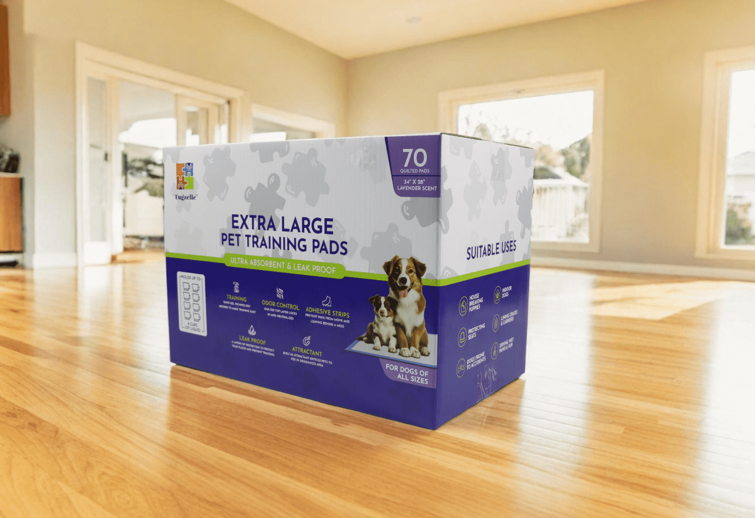 Lavender Scent 34" x 28" 70 ct XL 6-Layer Ultra Absorbent Puppy Pet Training Pads, Leak-Proof & Odor Control Pee Pads – Quick Dry Potty Pads for Puppies, Small Dogs & Senior Pets