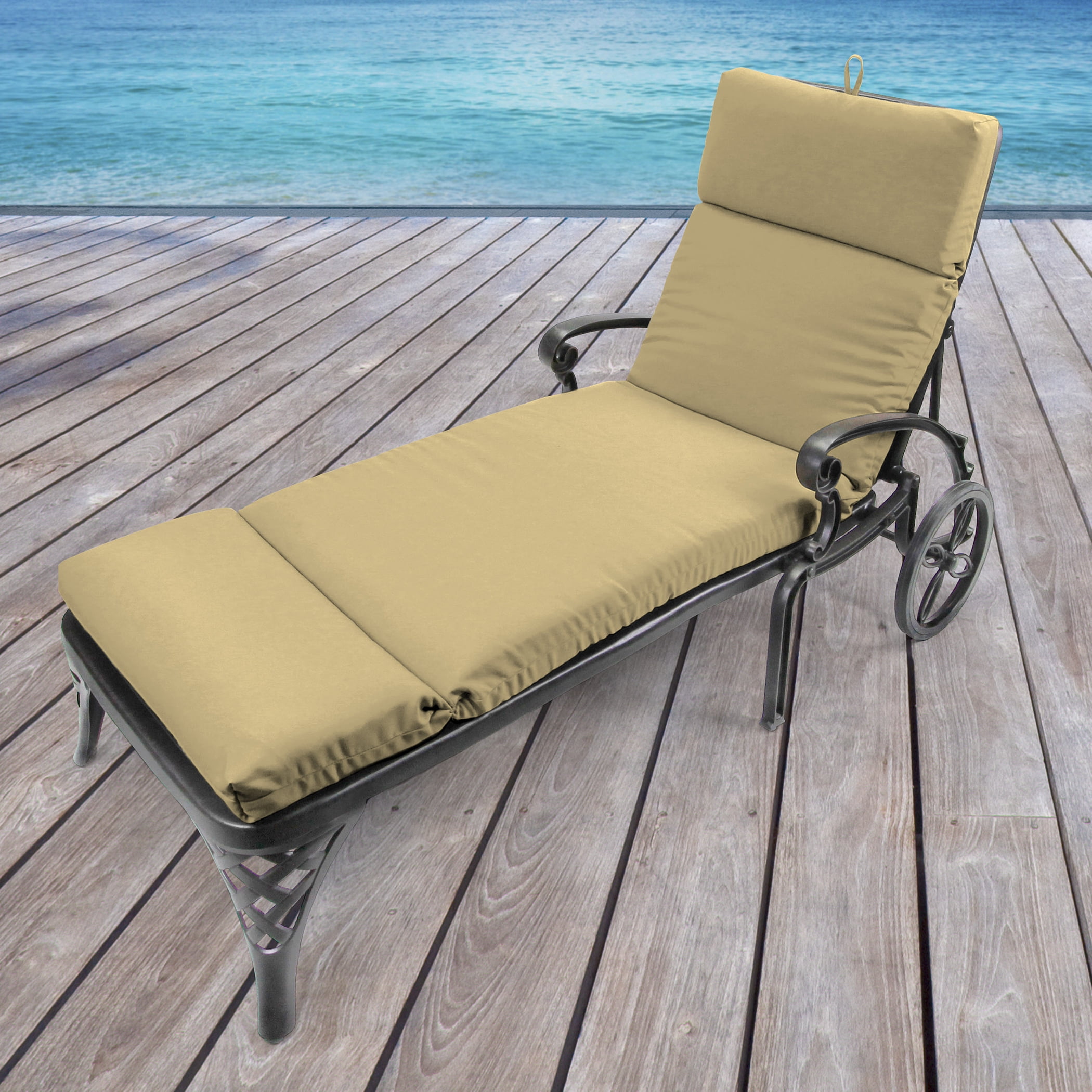 Jordan Manufacturing Sunbrella 72" x 22" Canvas Heather Beige Solid Rectangular Outdoor Chaise Lounge Cushion with Ties and Hanger Loop