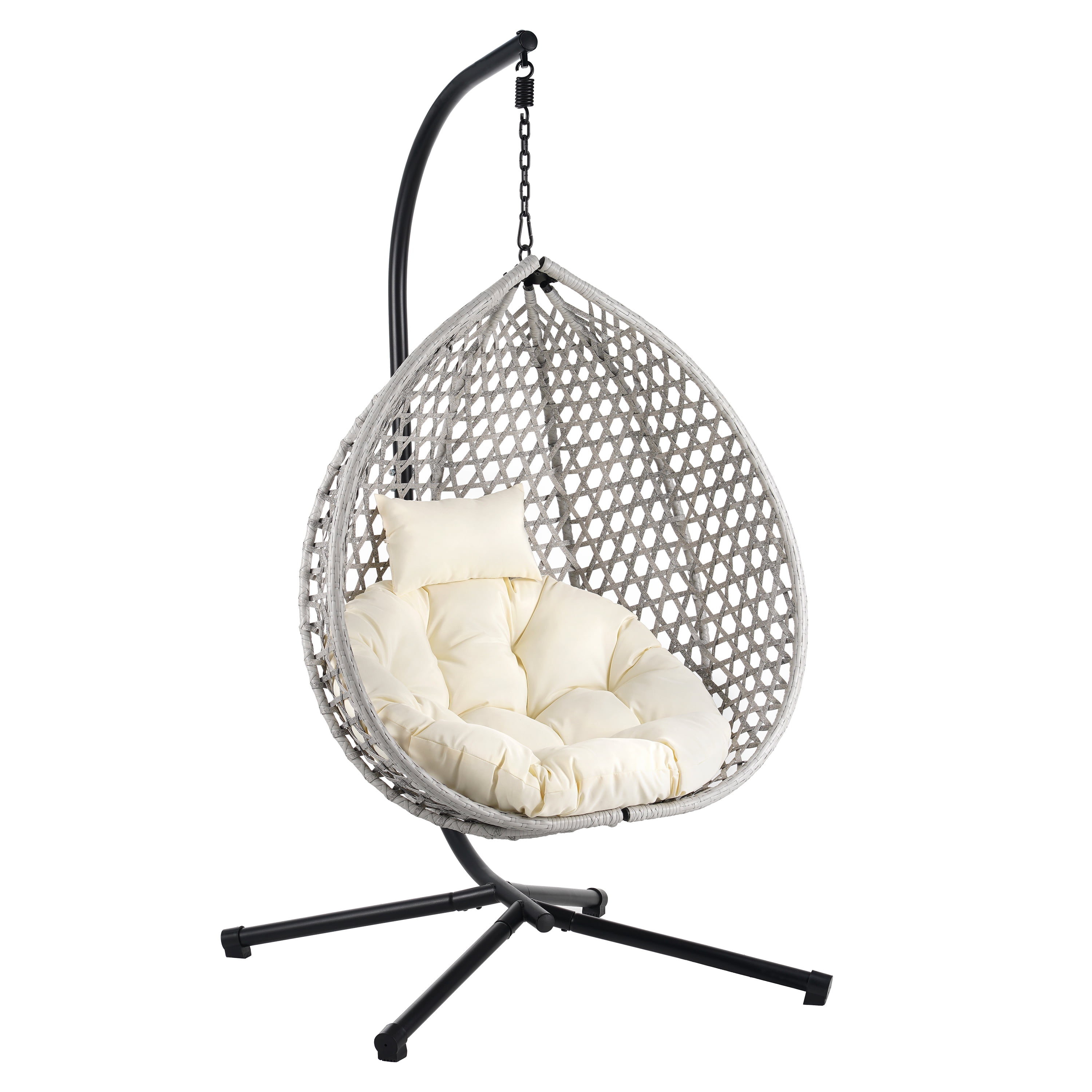 Woven Hanging Egg Chair With Stand, Sturdy Outdoor Swing Chair for Balcony Bedroom, Light Brown