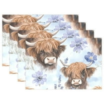 Ryvnso Placemats Set of 4 Highland Cattle Flower-w6 Dining Mats Heat-Resistant Non-Slip Washable Table Mat