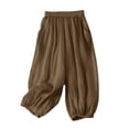 thumbnail image 2 of Endives Women's Linen Pant Fashion Solid Color High Waist Elastic Casual Pants Wide Leg Pants Beach Vacation Outfits for Women, 2 of 6
