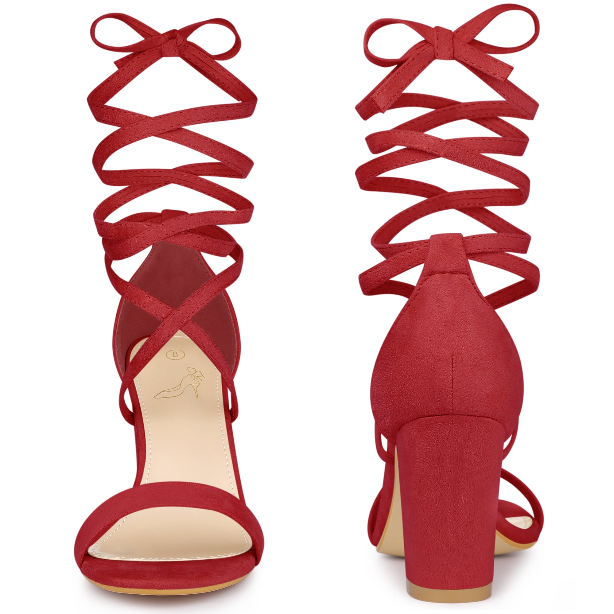DARING DIVA Women's Open Toe Lace Up Tie up Chunky Heels Sandals Red 7