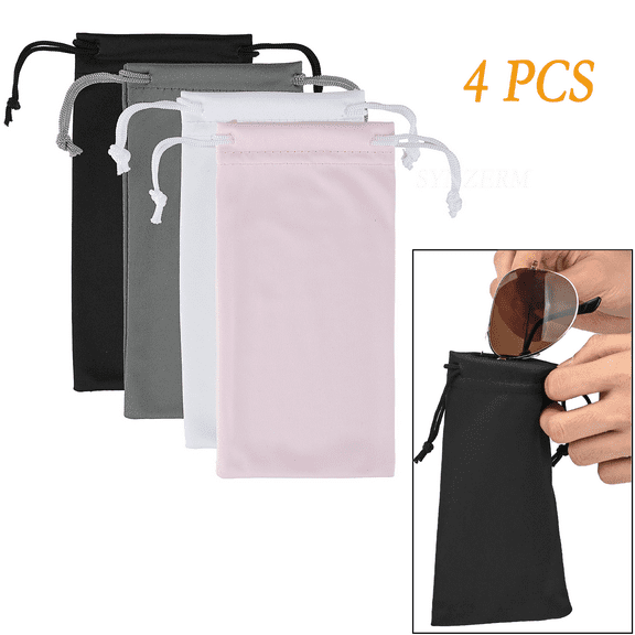 4 Pcs Glasses Pouch 4 Colors Microfiber Glasses Sunglasses Pouch Soft Drawstring Storage Bag for Phone, Eyeglass Case