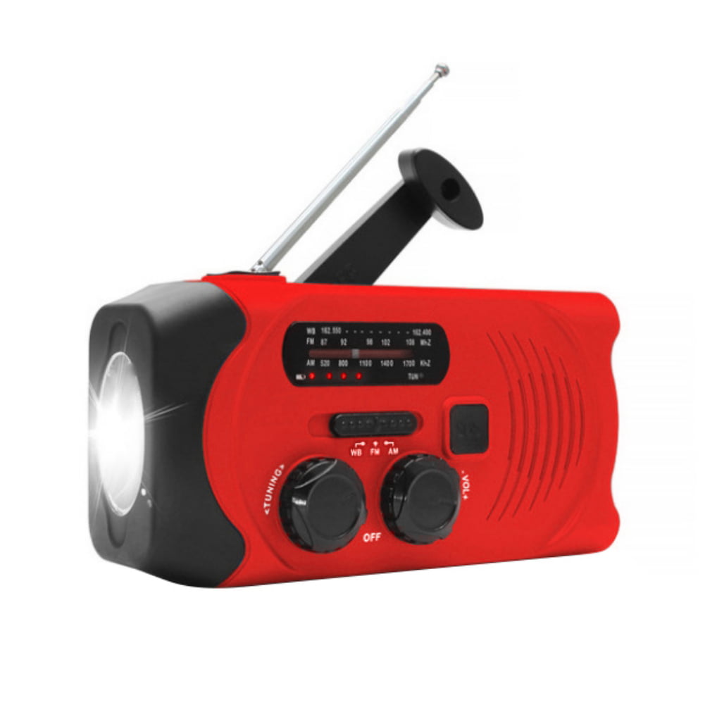 Emergency Radio for Hurricane, Tornado NOAA Weather Radio, Portable Solar Hand Crank USB Rechargeable Radios with AM/FM/WB Household with Lamp LED Flashlight SOS Alarm 2000mAh Power Bank 