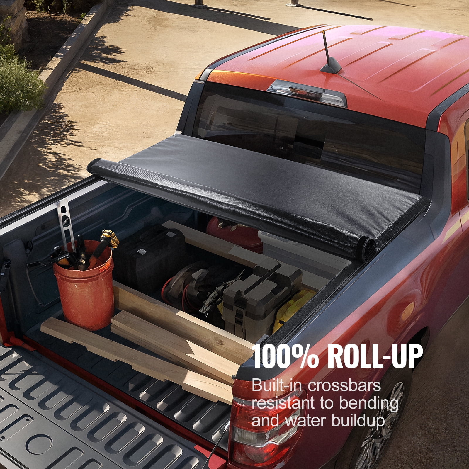 VEVOR Truck Bed Cover, Roll Up Truck Bed Tonneau Cover, Compatible with 2014-2024 Chevy Silverado / GMC Sierra 1500, for 6.6 x 5.2 ft. / 6.6 x 5.3 ft. Bed, Soft PVC material, Roll Up Tonneau Cover