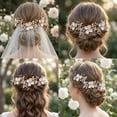 thumbnail image 6 of MIALLO Boho Wedding Hair Accessory - Ceramic Flower & Gold Leaf Headband for Bride - Rustic Hair Jewelry, 6 of 7
