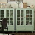 thumbnail image 5 of Spaco Minimalism Buffet Cabinet with Double Glass Doors and Drawer, Modern Wooden Storage Sideboard Cupboard for Indoor as Kitchen, Dining Room, Green, 5 of 9