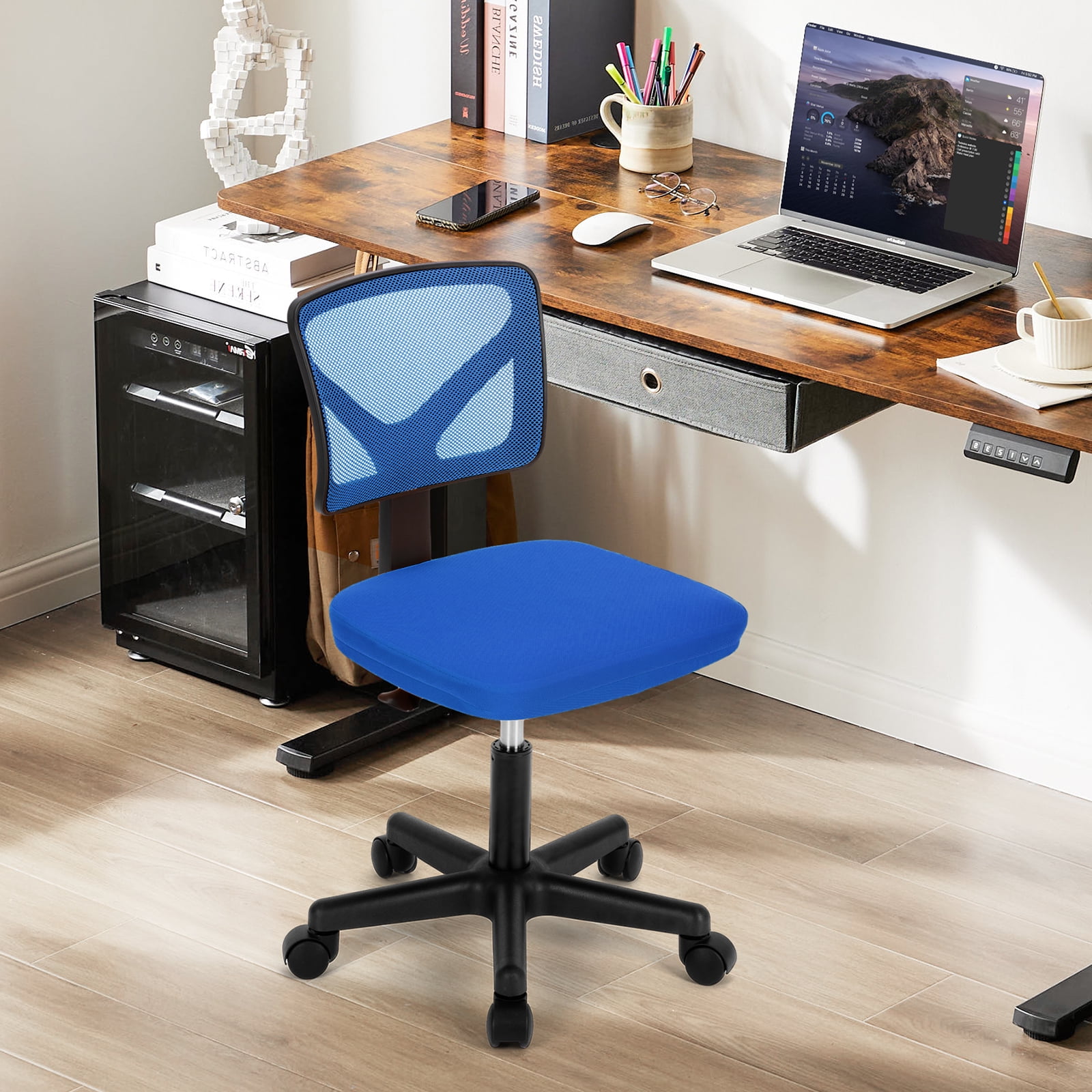CONCETTA Ergonomic Home Office Mesh Desk Chair, Small Space, Armless Rolling Chair for Adults, Blue