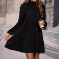 thumbnail image 4 of Women’s Mock Neck Long Sleeve Tiered Ruffle Smocked Flowy A Line Babydoll Mini Dress Black,XL, 4 of 6